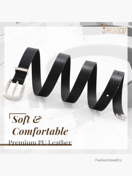 2 Pack Skinny Faux Leather Belts with Gold Buckle for Jeans Pants Dresses main image 4